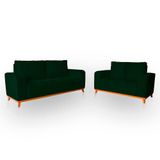 Sofá 3x2 Lugares Memphis Ultra Conforto Em Madeira Maciça E Suede - Lh Decor Cor Verde