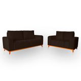 Sofá 3x2 Lugares Memphis Ultra Conforto Em Madeira Maciça E Suede - Lh Decor Cor Marrom