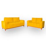 Sofá 3x2 Lugares Memphis Ultra Conforto Em Madeira Maciça E Suede - Lh Decor Cor Amarelo