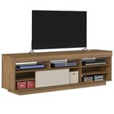 Rack Treviso Para Sala Tv 75 Com 6 Nichos Prateleira E Porta Pinho / Off White