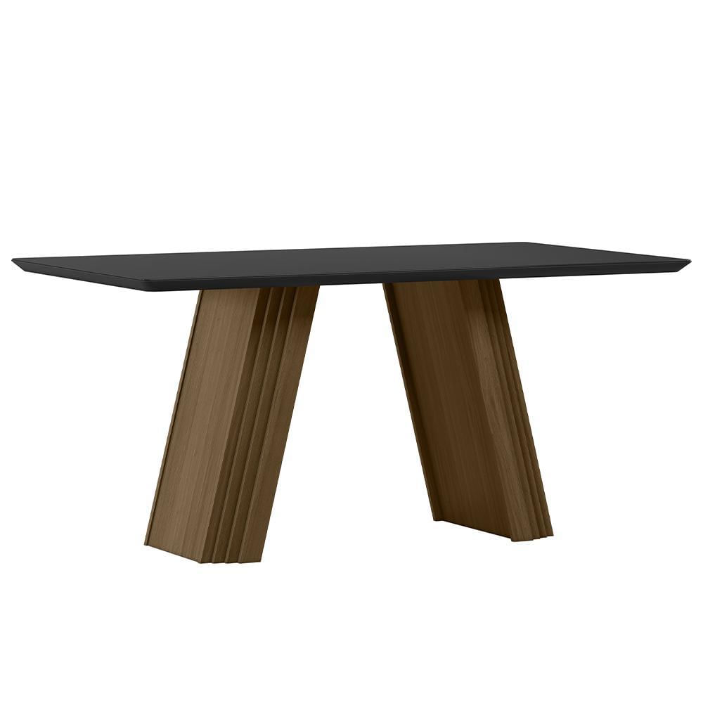 Mesa De Jantar Fernanda 160x90 Imbuia/preto Tampo Em Mdf Com Vidro - New Ceval