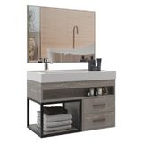 Gabinete Banheiro Com Cuba E Espelheira 80cm Multimóveis Vcr10071 - Marmo Crema Marmo Crema