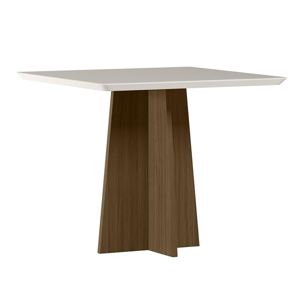 Mesa De Jantar Anitta 90x90 Imbuia/off White Tampo Em Mdf Com Vidro - New Ceval