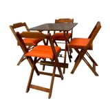 Conjunto Mesa Dobrável 70x70 Cm C/4 Cadeiras Imbuia Com Estofado Laranja