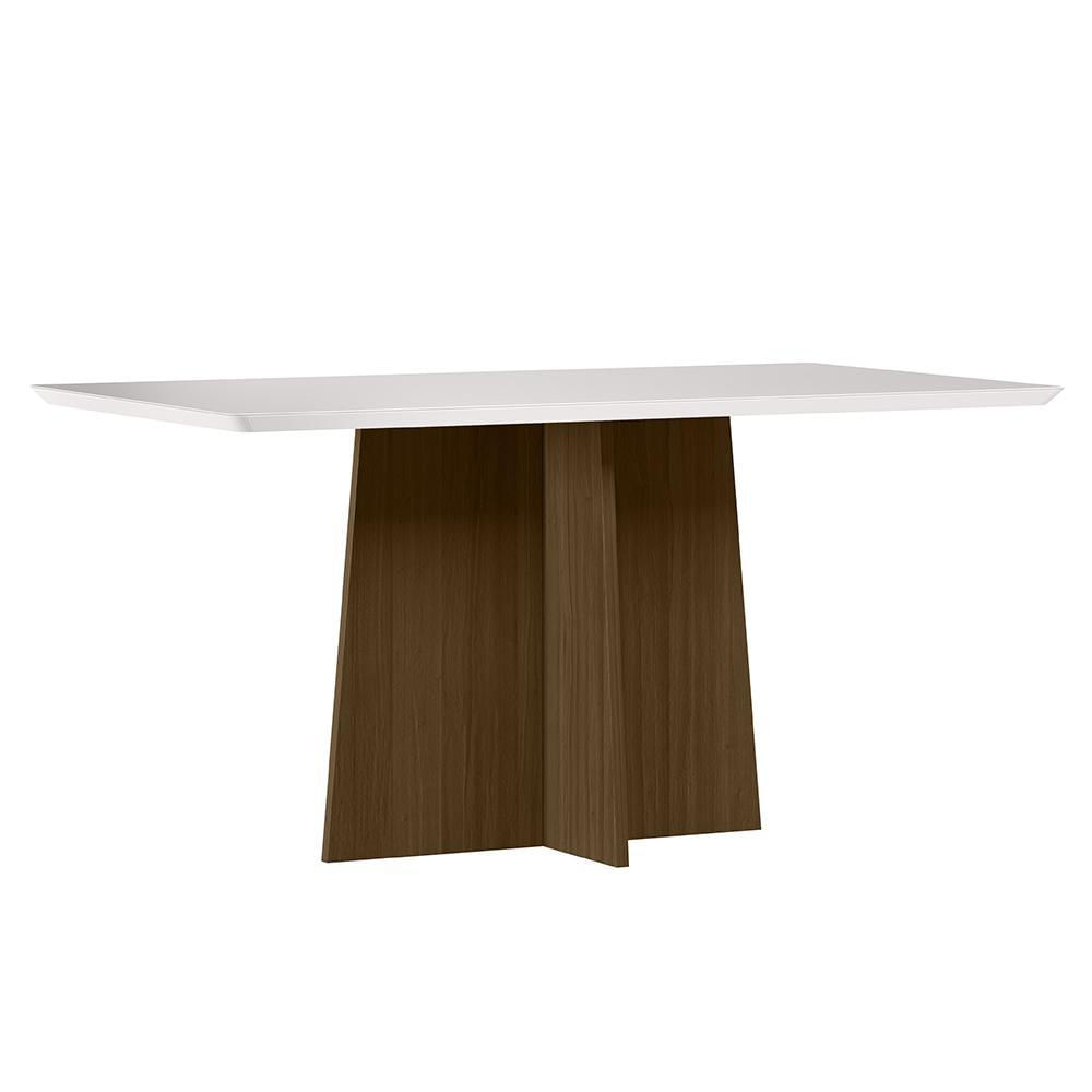 Mesa De Jantar Anitta 160x90 Imbuia/off White Tampo Em Mdf Com Vidro - New Ceval