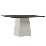 Mesa De Jantar Bárbara 135x135 Off White/preto Tampo Em Mdf Com Vidro - New Ceval