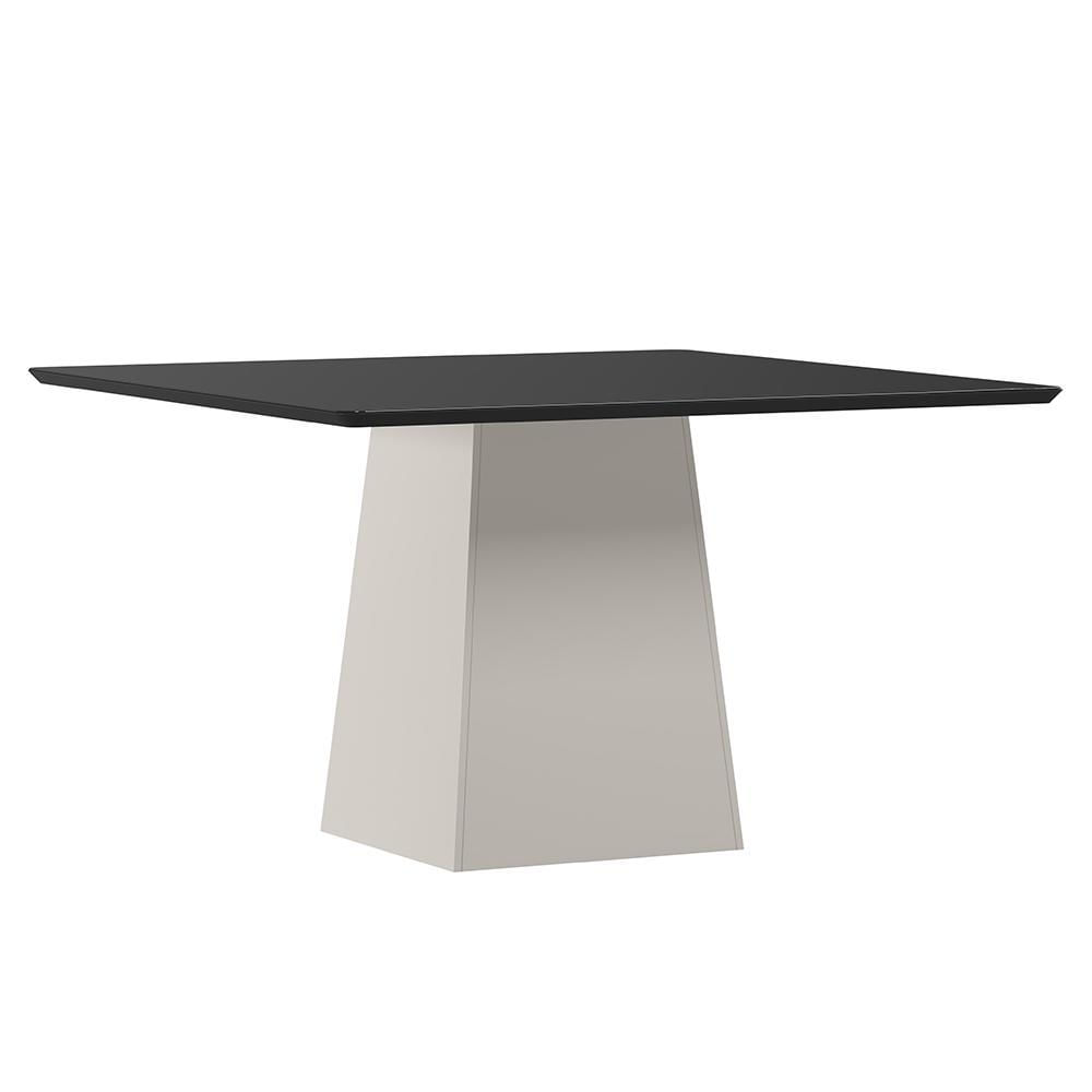 Mesa De Jantar Bárbara 135x135 Off White/preto Tampo Em Mdf Com Vidro - New Ceval