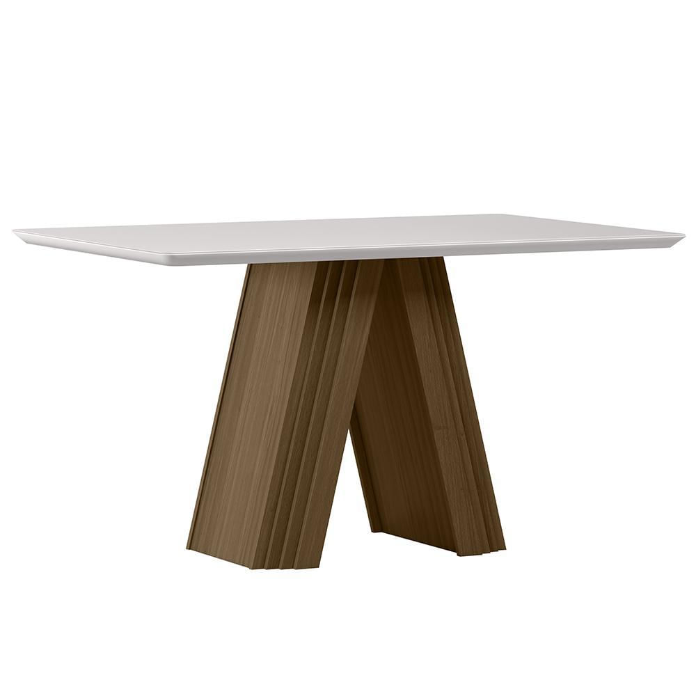 Mesa De Jantar Fernanda 135x90 Imbuia/off White Tampo Em Mdf Com Vidro - New Ceval