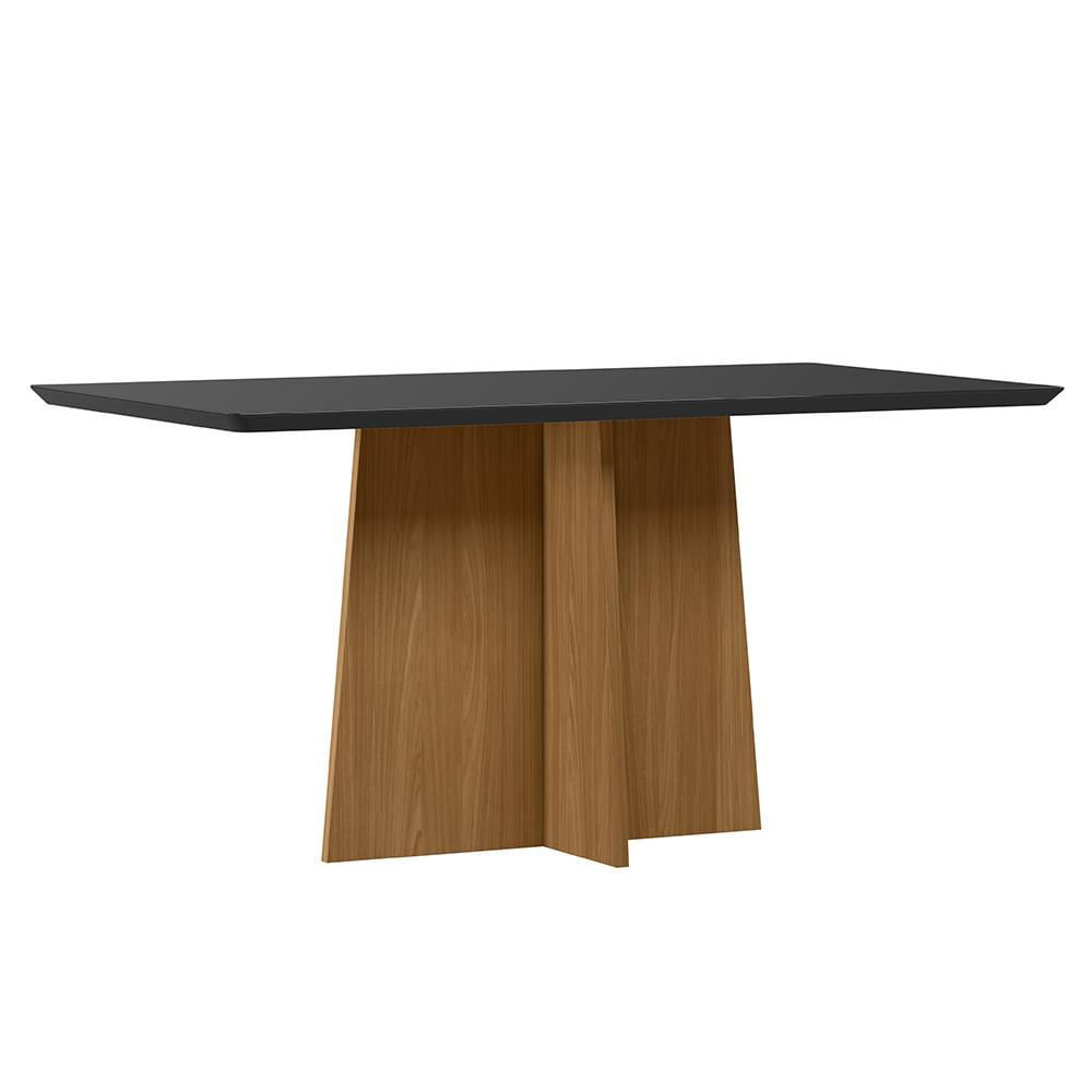 Mesa De Jantar Anitta 160x90 Ypê/preto Tampo Em Mdf Com Vidro - New Ceval