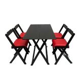 Conjunto Mesa Dobrável 120x70 Cm C/4 Cadeiras Preto Com Estofado Vermelho