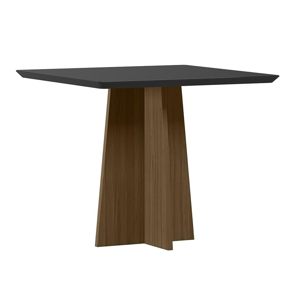 Mesa De Jantar Anitta 90x90 Imbuia/preto Tampo Em Mdf Com Vidro - New Ceval