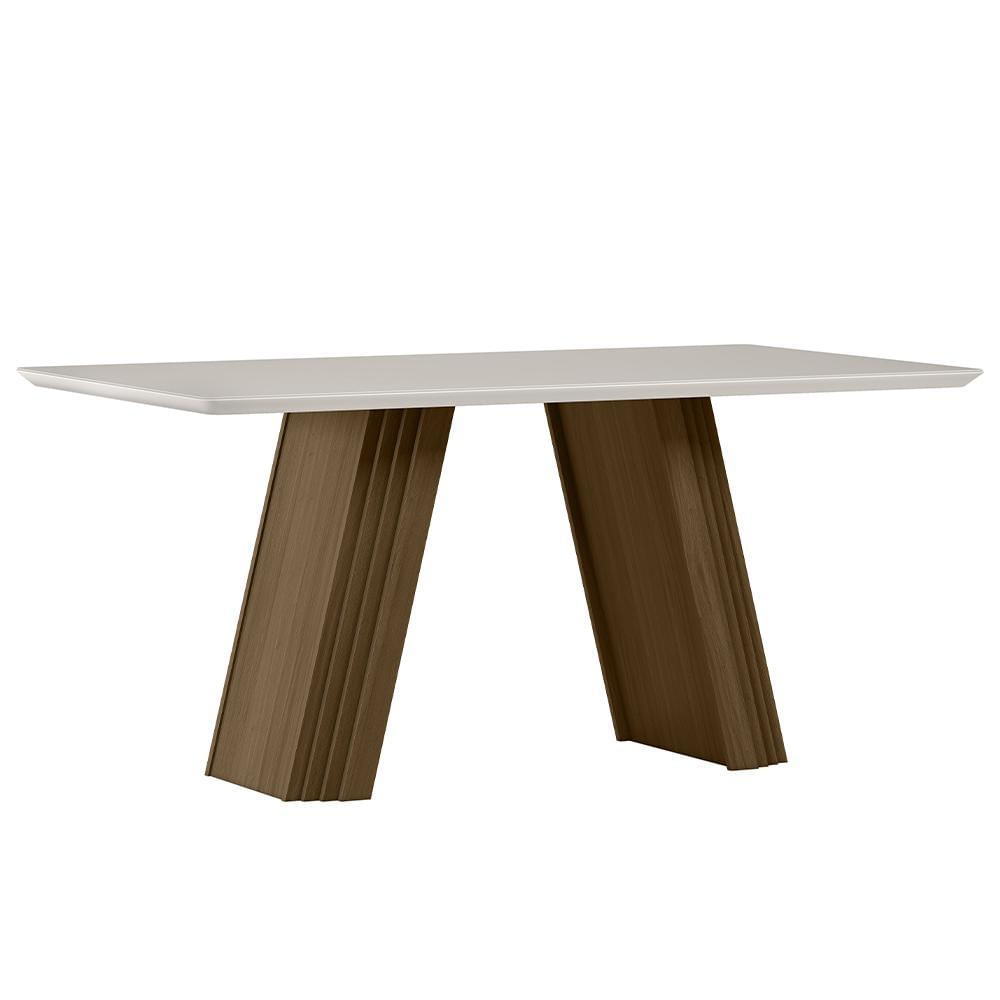 Mesa De Jantar Fernanda 160x90 Imbuia/off White Tampo Em Mdf Com Vidro - New Ceval