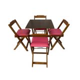 Conjunto Mesa Dobrável 70x70 Cm C/4 Cadeiras Imbuia Com Estofado Rosa