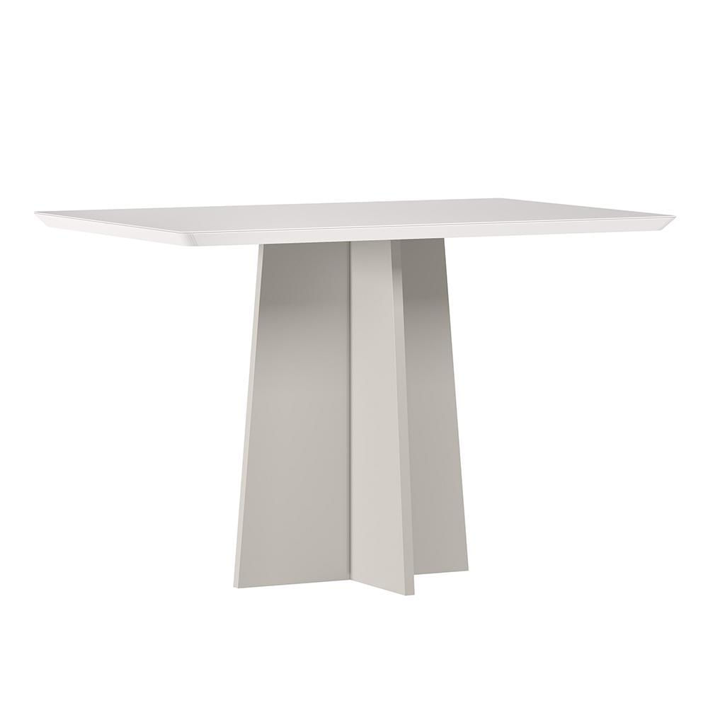 Mesa De Jantar Anitta 120x80 Off White Tampo Em Mdf Com Vidro - New Ceval