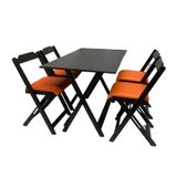 Conjunto Mesa Dobrável 120x70 Cm C/4 Cadeiras Preto Com Estofado Laranja