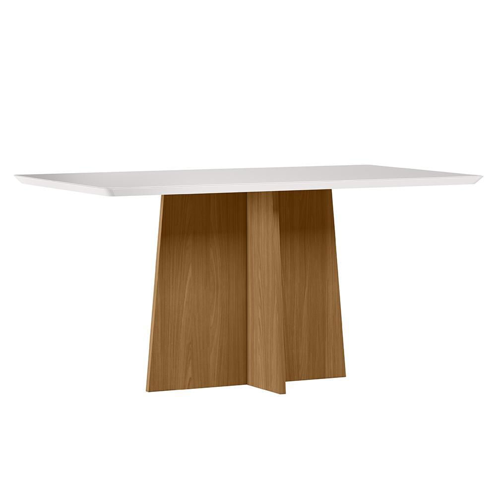 Mesa De Jantar Anitta 160x90 Ypê/off White Tampo Em Mdf Com Vidro - New Ceval