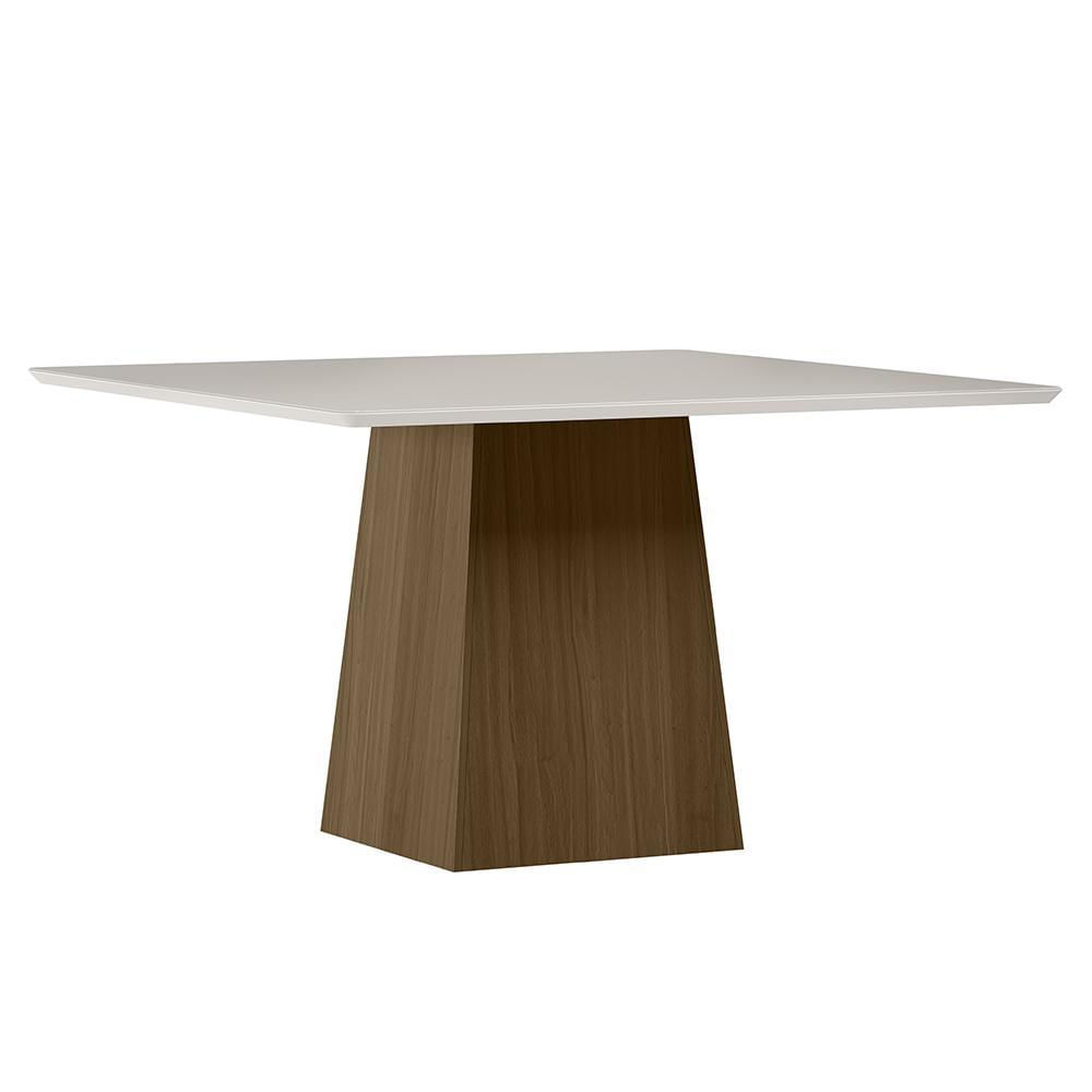 Mesa De Jantar Bárbara 135x135 Imbuia/off White Tampo Em Mdf Com Vidro - New Ceval