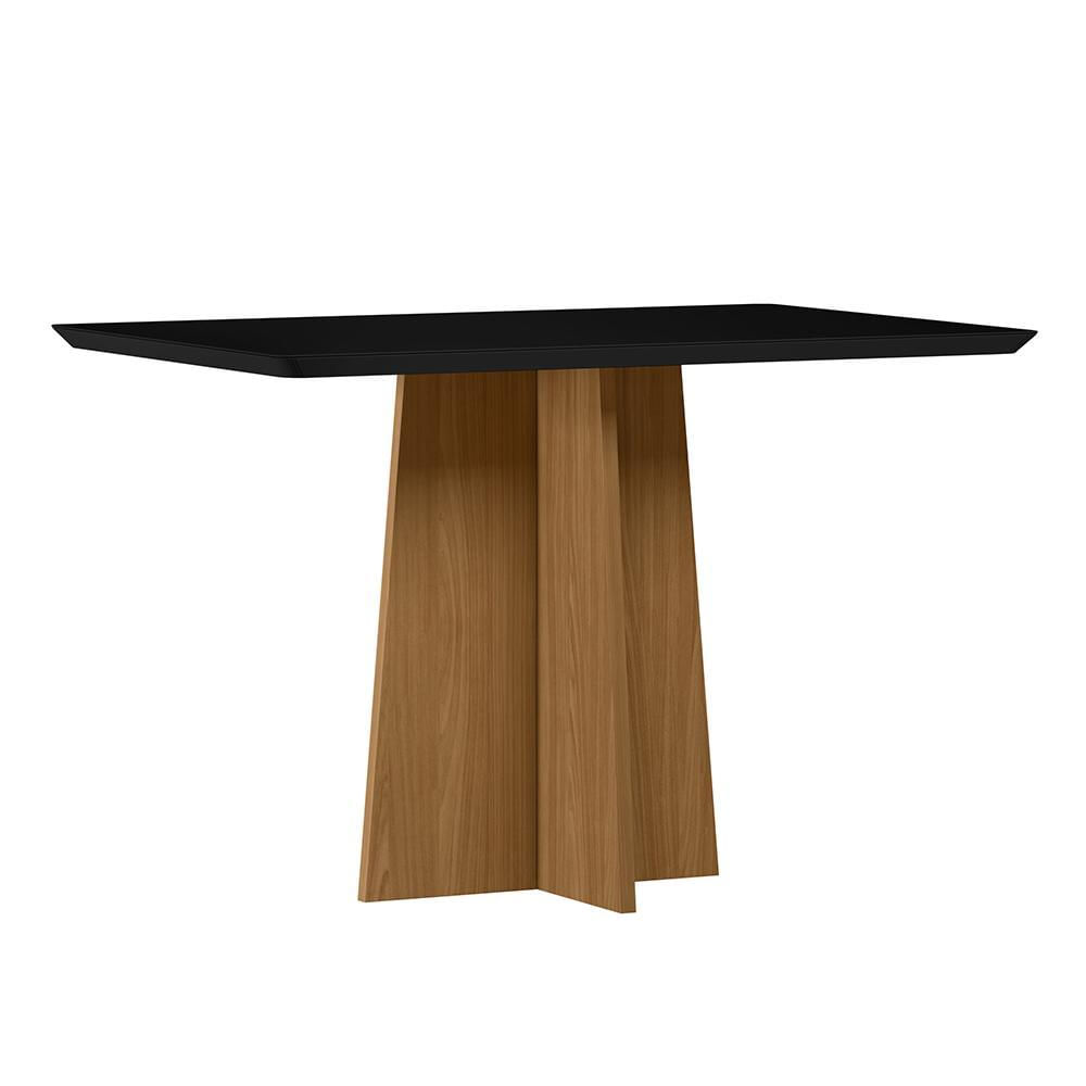 Mesa De Jantar Anitta 120x80 Ypê/preto Tampo Em Mdf Com Vidro - New Ceval