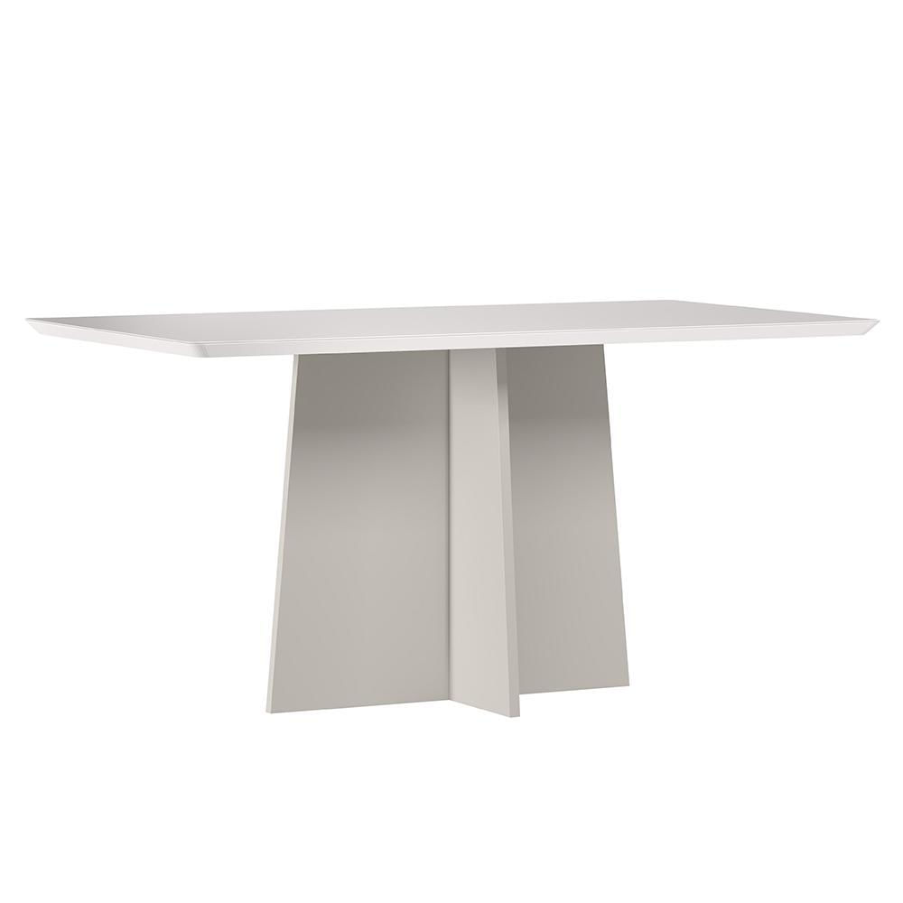 Mesa De Jantar Anitta 160x90 Off White Tampo Em Mdf Com Vidro - New Ceval