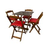 Conjunto Mesa Dobrável 70x70 Cm C/4 Cadeiras Imbuia Com Estofado Vermelho