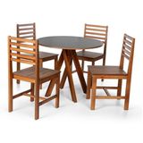 Conjunto Mesa De Jantar Redonda Lisa 90cm Preto Com Cadeiras Luna Assento Mdf Madeira Maciça Preto/amadeirado