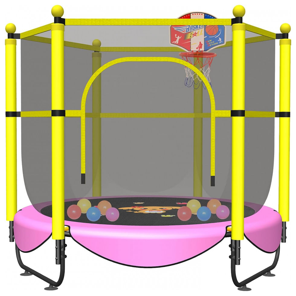 Cama Elastica Infantil Com Diametro E Cesta De Basquete Para Ate 150 Kg, Vgmiu Trampoline Fs5ft, Amarelo