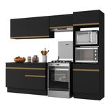 Armário De Cozinha Compacta 4 Peças Com Rodapé Mp2193 Made Multimóveis Preto/dourado