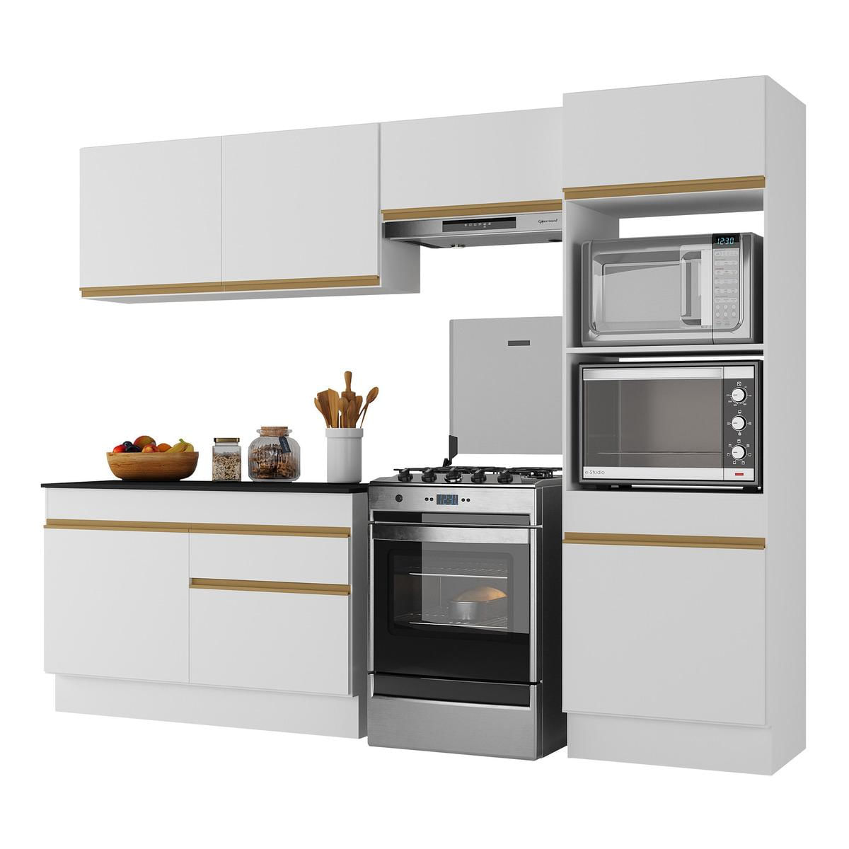 Armário De Cozinha Compacta 4 Peças Com Rodapé Mp2193 Made Multimóveis Branco/dourado