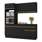 Armário De Cozinha Compacta 3 Peças Com Rodapé Mp2177 Made Multimóveis Preto/dourado