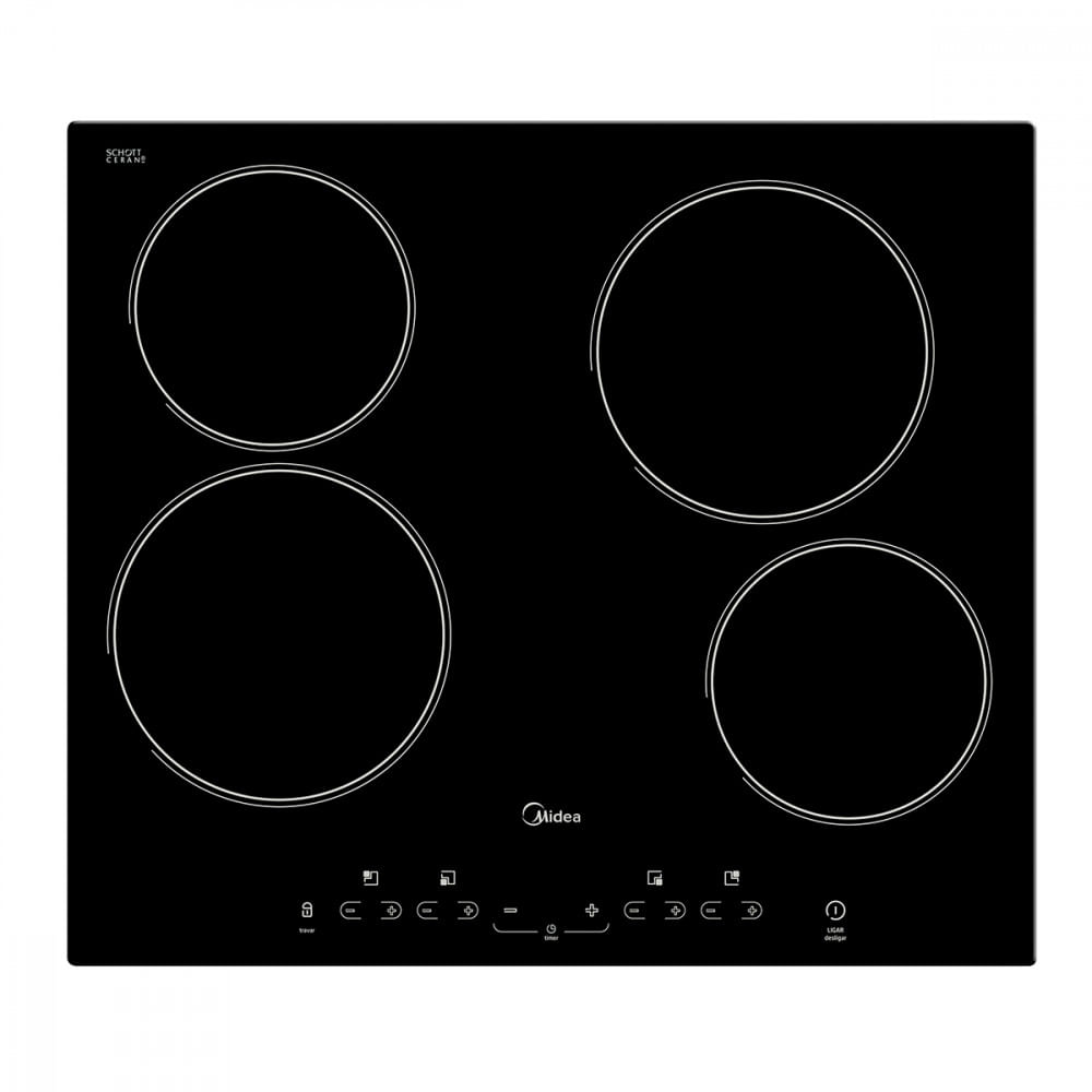 Cooktop 4 Bocas Midea Vitrocerâmico Touch 4q Gás Preto 220v Cca40p2