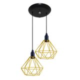 Luminária Teto Pendente Aramado Diamante Amarelo 02 Un