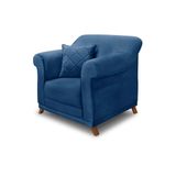 Poltrona Sala De Estar Pé De Madeira Julieta Suede S04 - D&#39;rossi Cor Azul Marinho