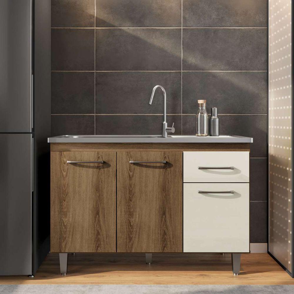 Balcão De Cozinha 120cm França 3 Portas 1 Gaveta Sem Tampo Cor Mel E ...