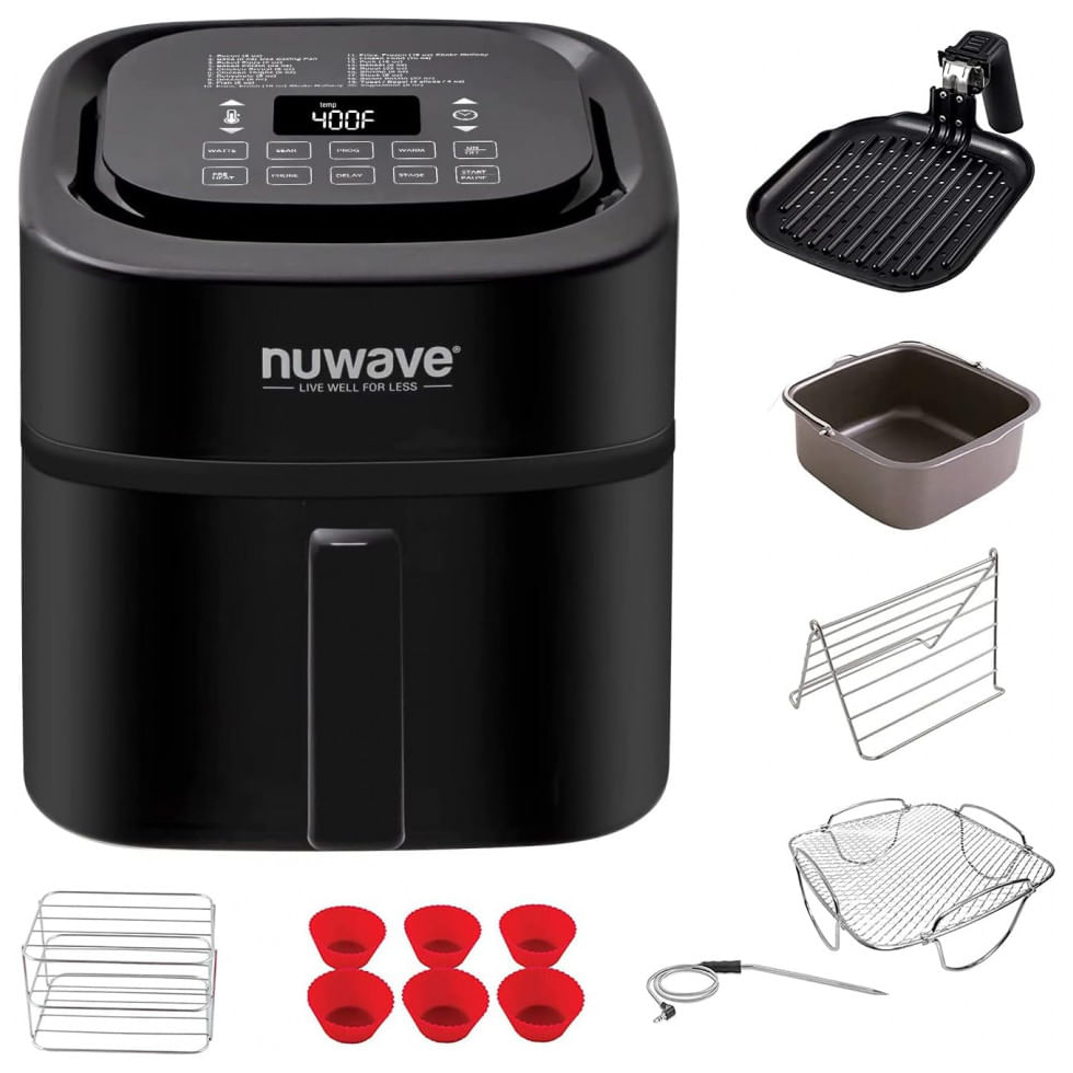 Fritadeira Eletrica Airfryer 6l Com Acessorios E Painel De Controle Digital, 1800w, 110v, Nuwave 37001, Preto