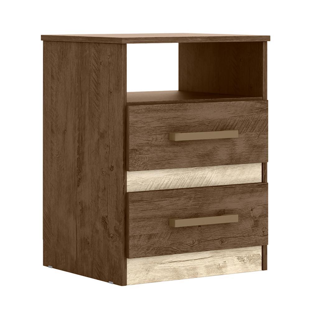 Mesa De Cabeceira Apolo 2 Gavetas Color Flex Castanho Wood/avelã - Moval