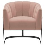 Poltrona Decorativa Sala De Estar Recepção Mavie Base De Ferro Preto Suede Cor Rosê