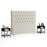 Cabeceira Casal Queen 160cm Cristal Bouclê Bege E 2 Mesas Laterais Plaza Lc1 Preto