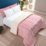 Edredom Coberdrom Romantico Poá Queen Sherpa E Manta Flannel - Rosê