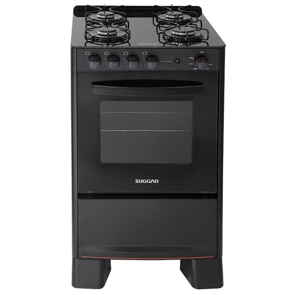 Fogão Suggar Cook Glass 4 Queimadores Mesa Vidro Preto Bivolt Fgvcg410pt