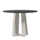 Mesa De Jantar Isabela 100x100 Off White/preto Tampo Em Mdf Com Vidro - New Ceval