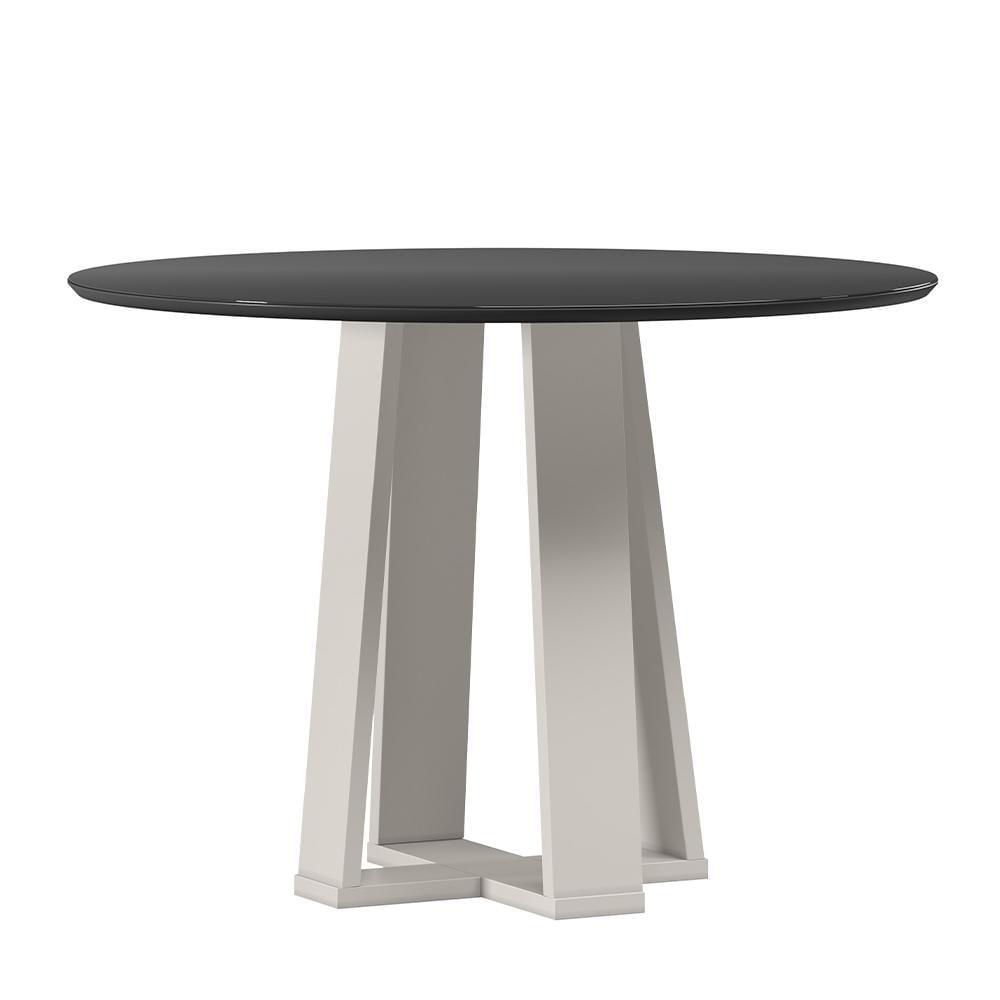 Mesa De Jantar Isabela 100x100 Off White/preto Tampo Em Mdf Com Vidro - New Ceval