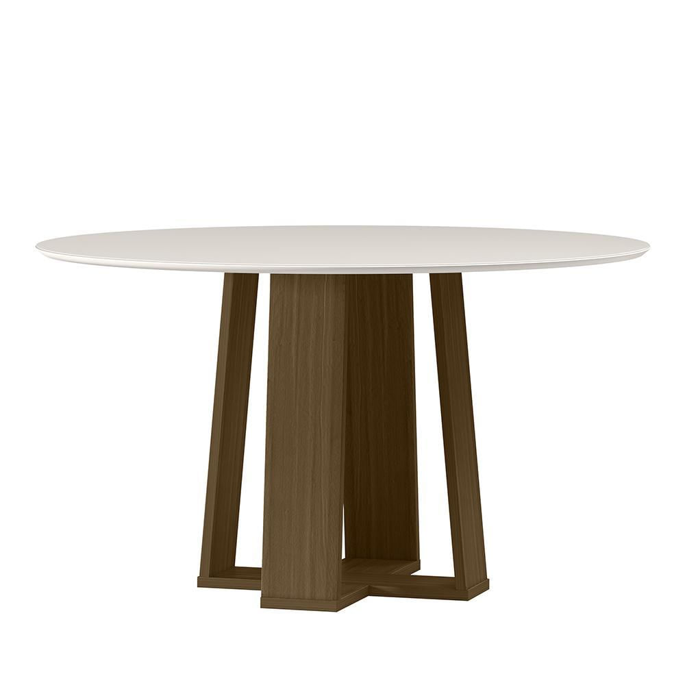 Mesa De Jantar Isabela 135x135 Imbuia/off White Tampo Em Mdf Com Vidro - New Ceval