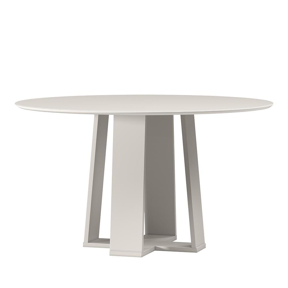 Mesa De Jantar Isabela 135x135 Off White Tampo Em Mdf Com Vidro - New Ceval