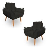 Kit 2 Poltronas Decorativa Opala Sala De Estar Veludo Preto Kimi Decor