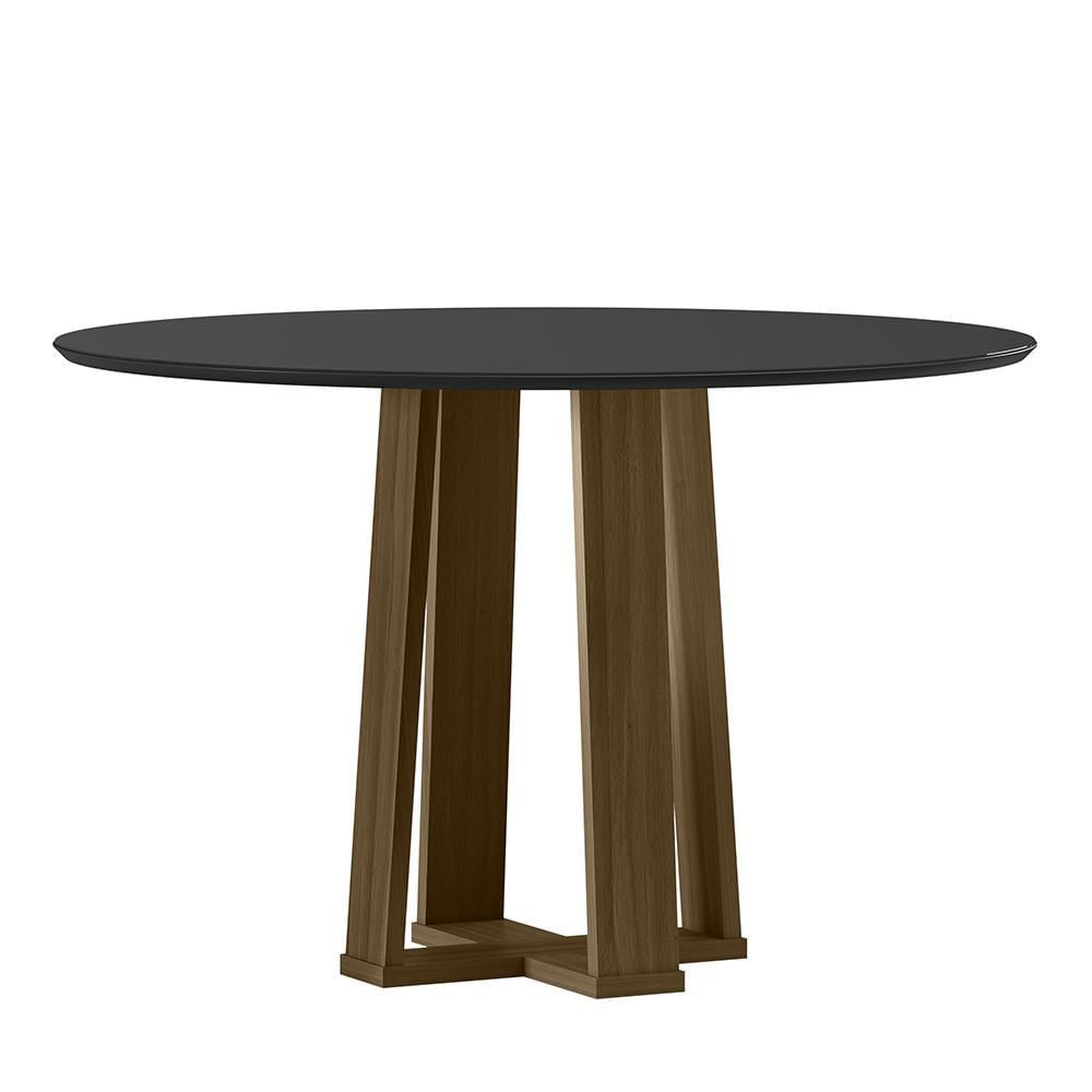 Mesa De Jantar Isabela 120x120 Imbuia/preto Tampo Em Mdf Com Vidro - New Ceval