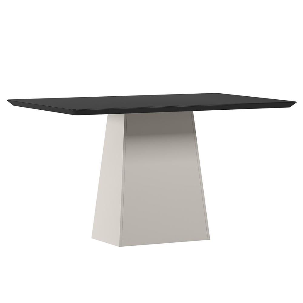 Mesa De Jantar Bárbara 135x90 Off White/preto Tampo Em Mdf Com Vidro - New Ceval