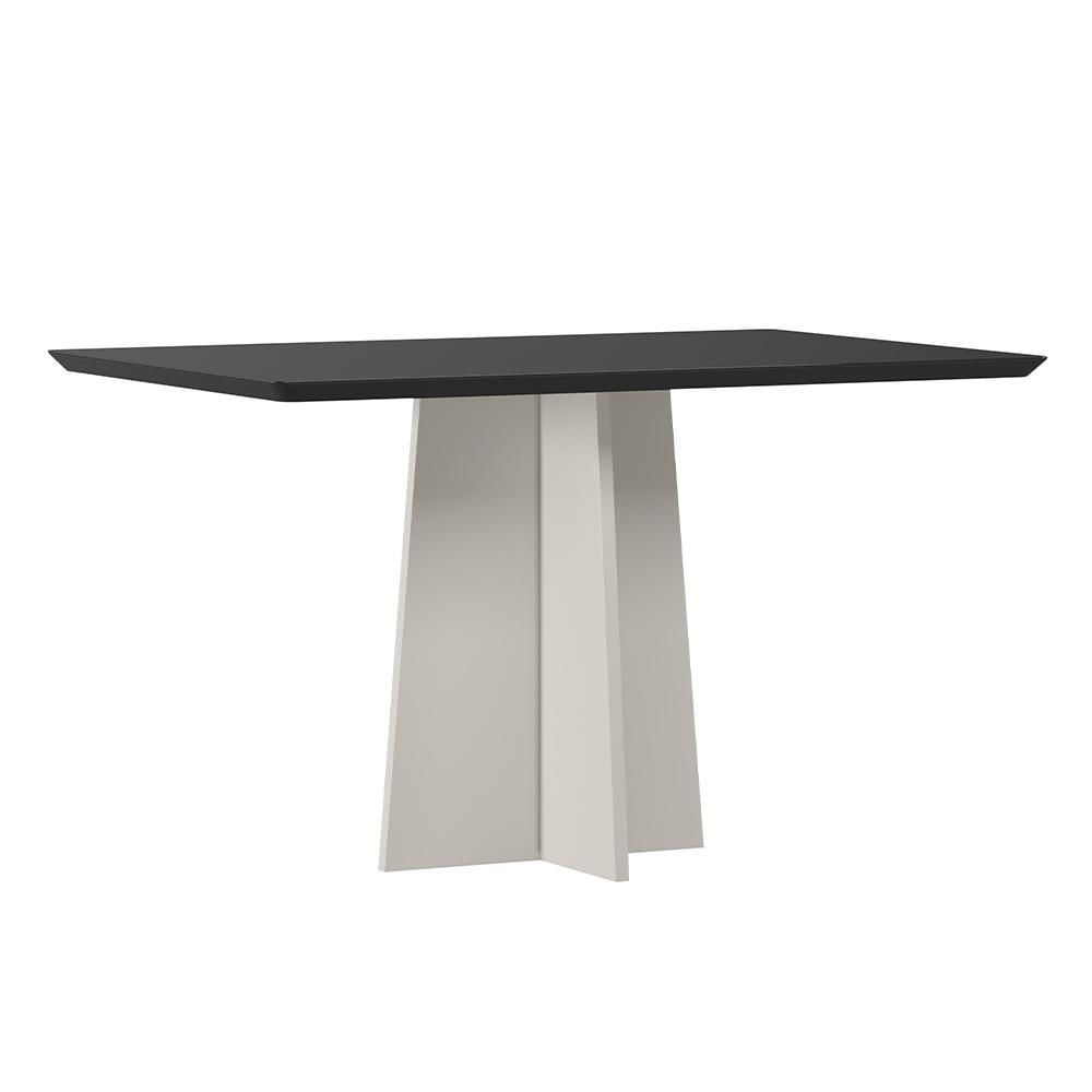 Mesa De Jantar Anitta 135x90 Off White/preto Tampo Em Mdf Com Vidro - New Ceval