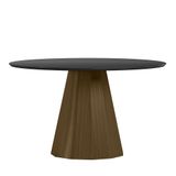 Mesa De Jantar Isis 135x135 Imbuia/preto Tampo Em Mdf Com Vidro - New Ceval