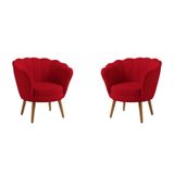 Kit 2 Poltronas Decorativas Pétala Sala De Estar Tecido Veludo Vermelho Kimi Decor