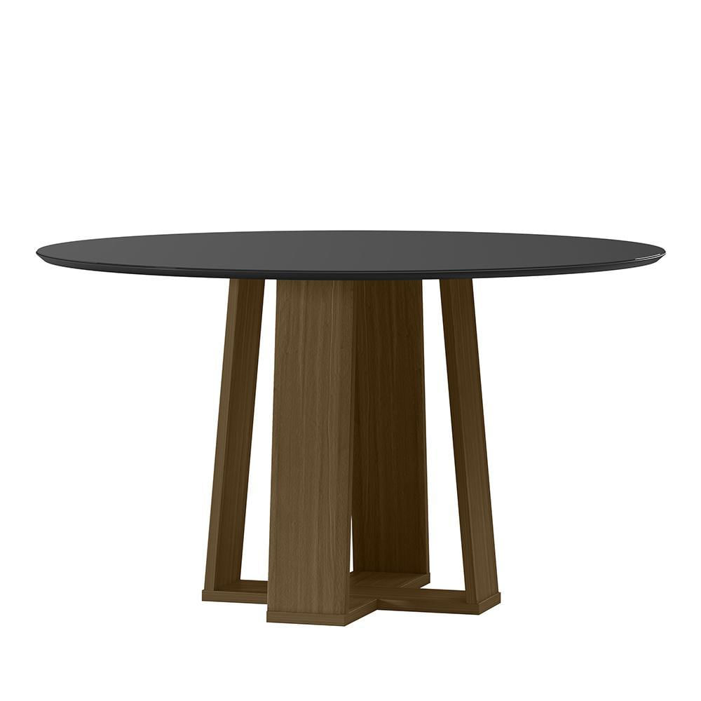 Mesa De Jantar Isabela 135x135 Imbuia/preto Tampo Em Mdf Com Vidro - New Ceval